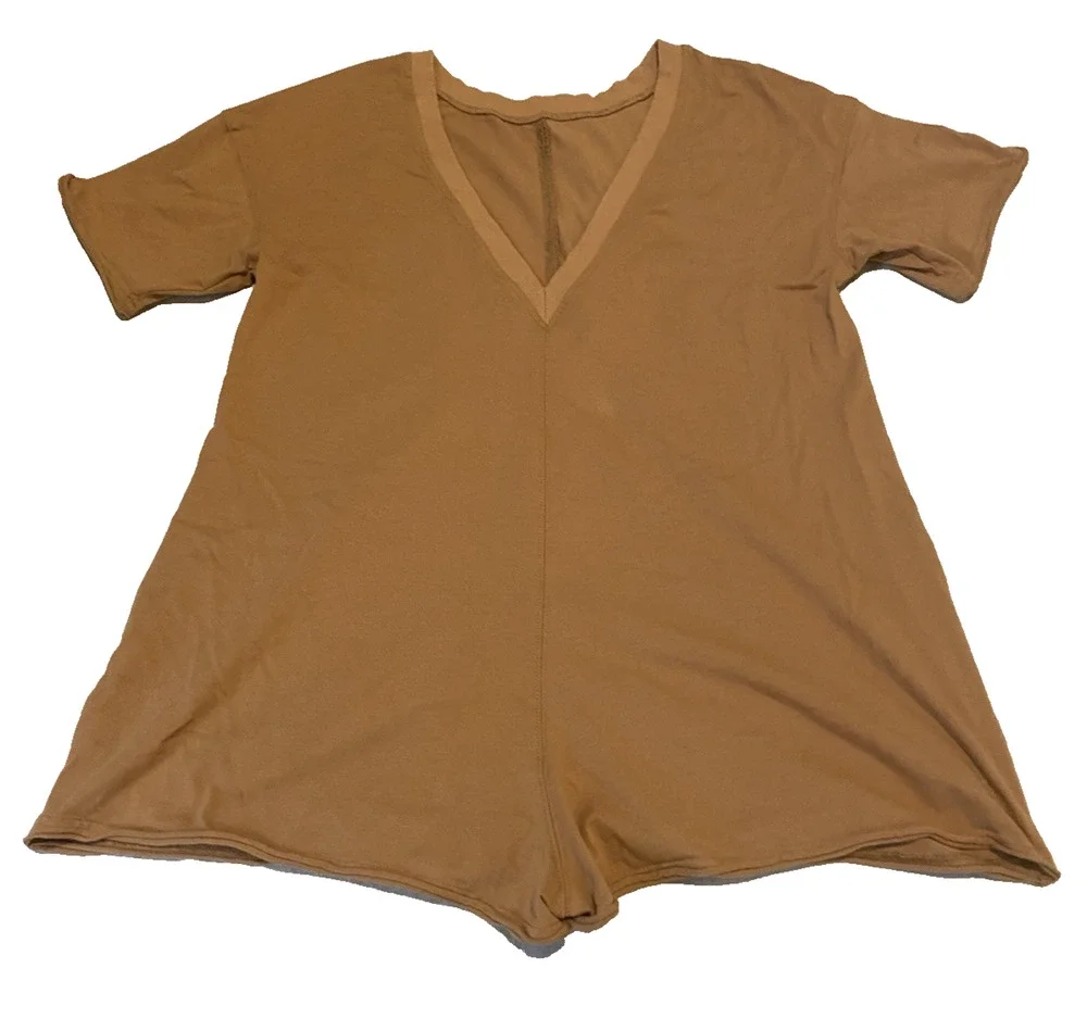 Brown Womens Romper Size XS Short Sleeves Baggy Shorts Playsuit Casual Jumpsuit